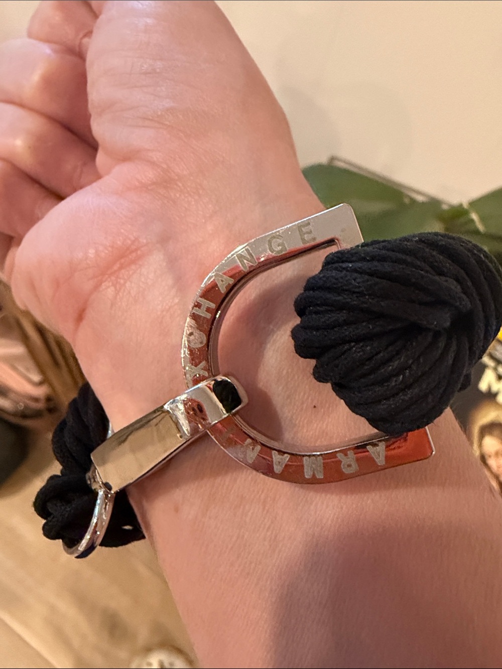 Armani Exchange Silver Accent Bracelet with Black Cord